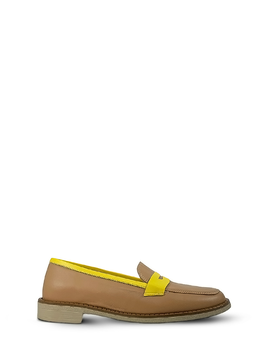 Δερμάτινο Γυναικείο Υπόδημα loafer Ταμπά/Κίτρινο