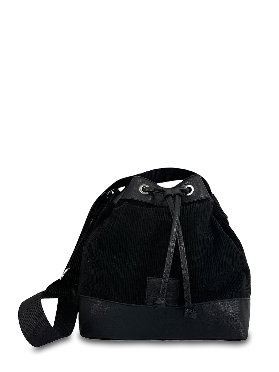 Γυναικεία τσάντα ώμου bucket Corduroy Μαύρο