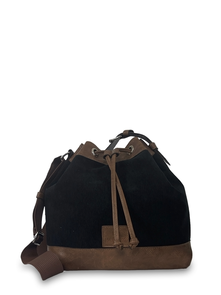 Γυναικεία τσάντα ώμου bucket Corduroy Μαύρο/Ταμπά