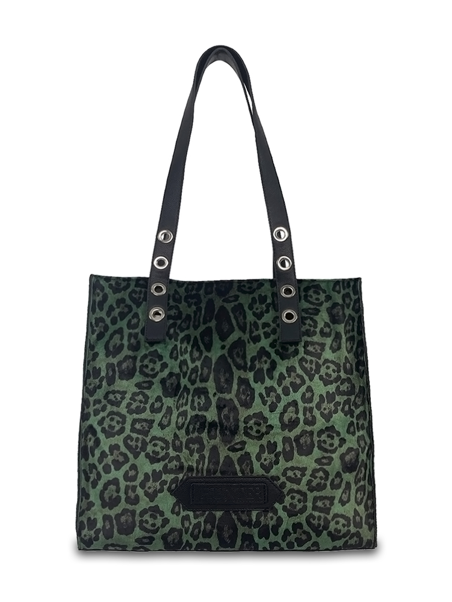 Γυναικεία τσάντα ώμου shopper Velvet Leopard Πράσινο