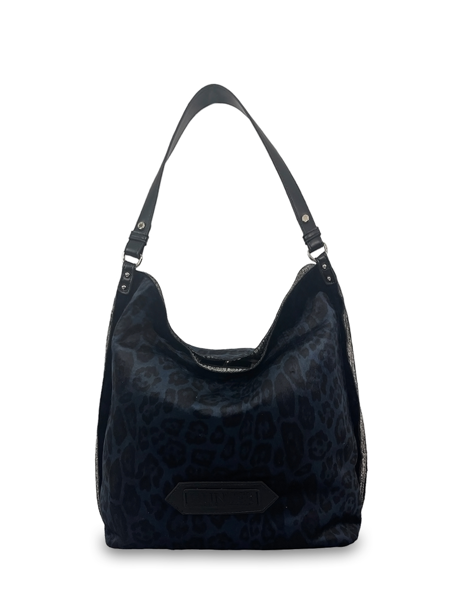 Γυναικεία τσάντα ώμου hobo Velvet Leopard Μαύρο