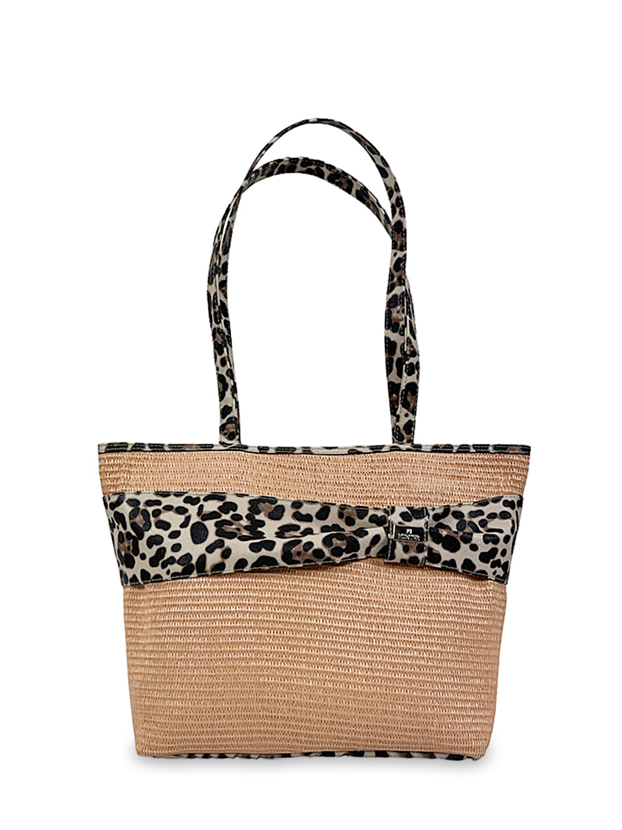 Γυναικεία τσάντα ώμου Straw Leopard Σομόν