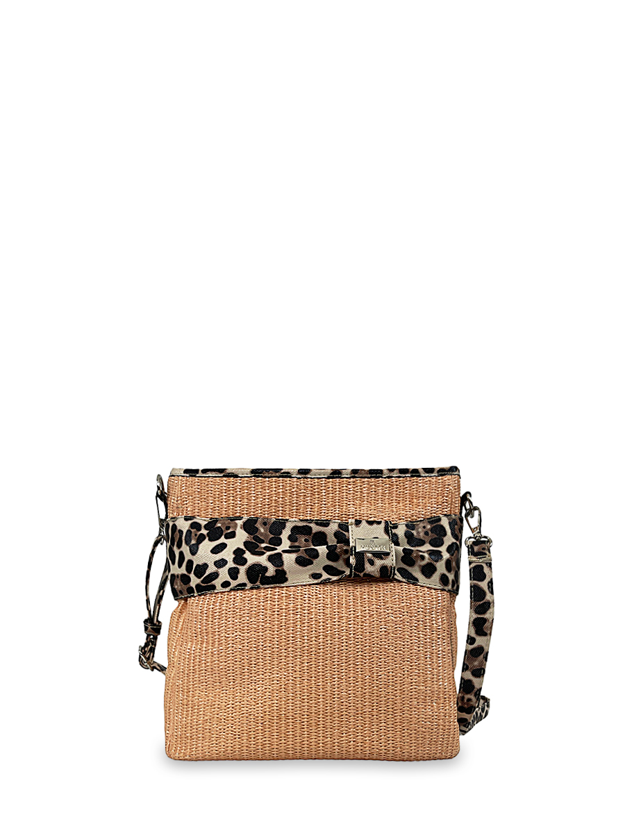 Γυναικεία τσάντα χιαστί Straw Leopard Σομόν