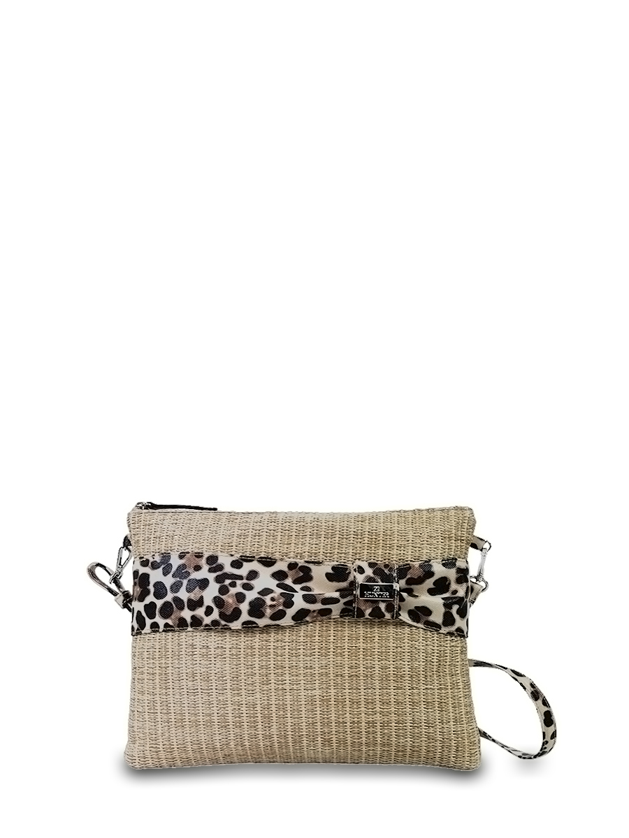 Γυναικεία τσάντα χειρός-χιαστί Straw Leopard Μπεζ